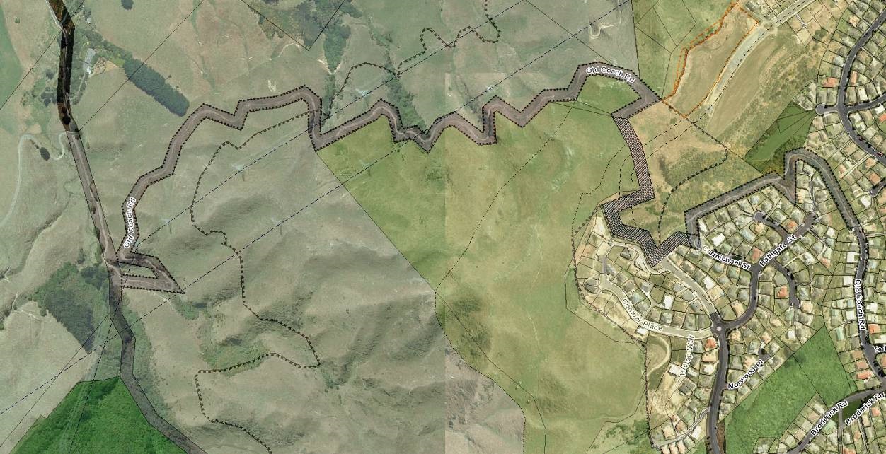 Heritage Area plan - The two separate sections of the listed heritage area are shown between the pairs of red lines (WCC Webmap 2014)
